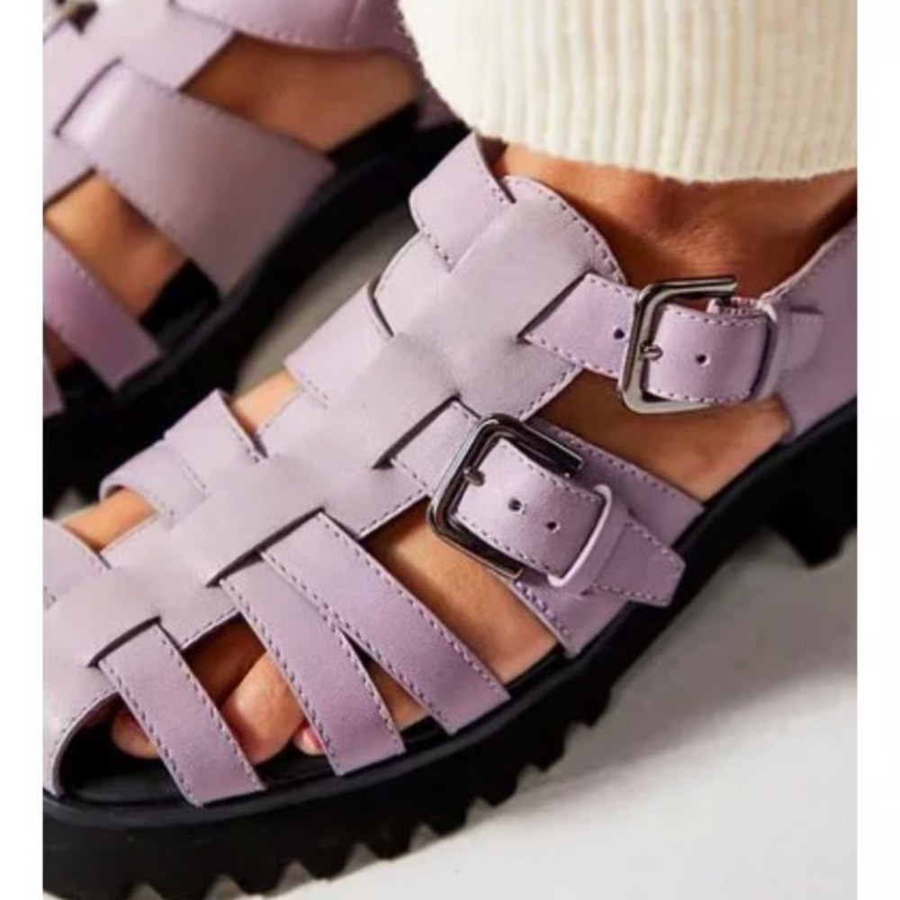Free People Janis Fisherman Lilac Lavender Chunky Black Heel Sandals Size 8 - Picture 9 of 16